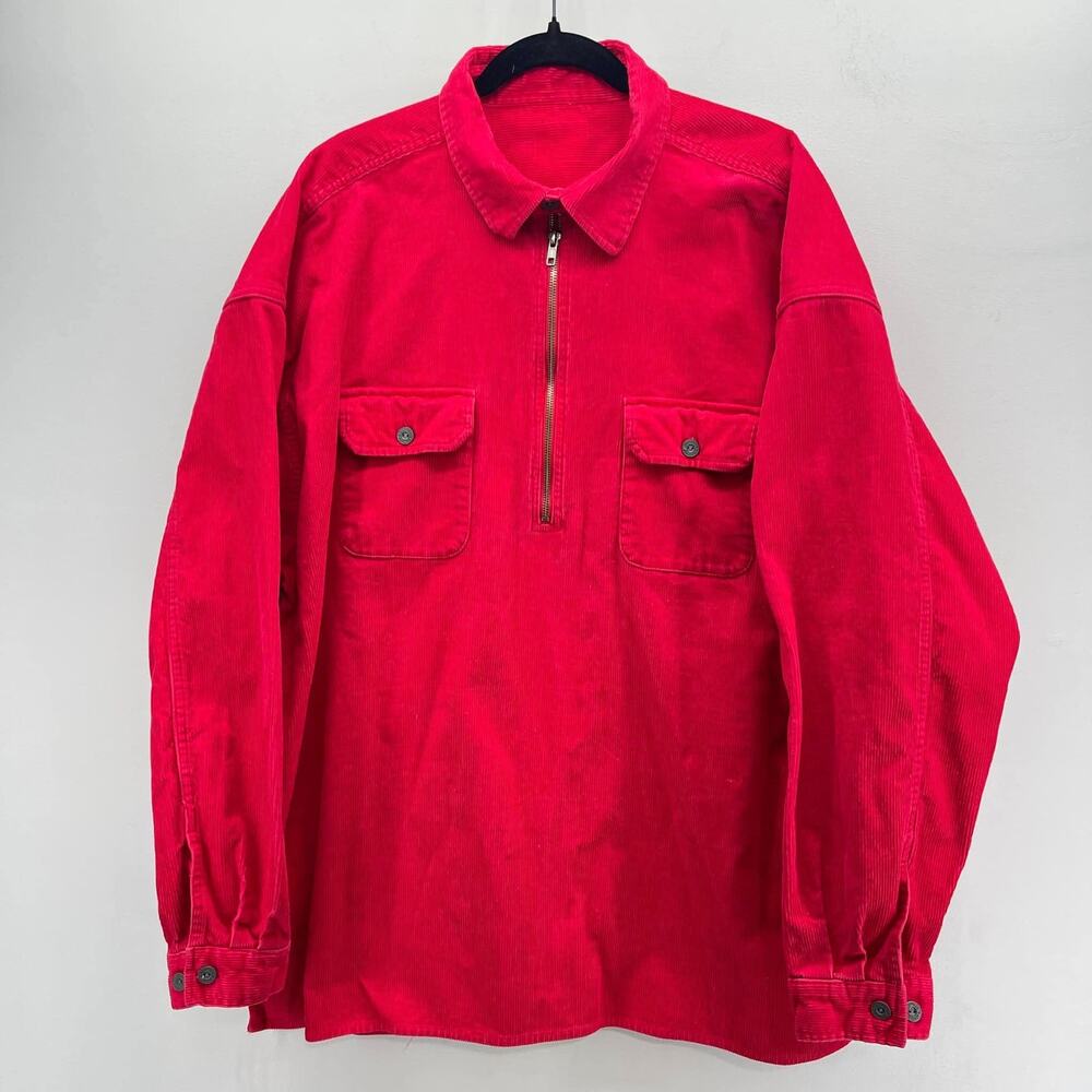 VTG 90s Marlboro Quarter Zip Pullover‎ Mens XXL Red Corduroy Brushpopper Jacket